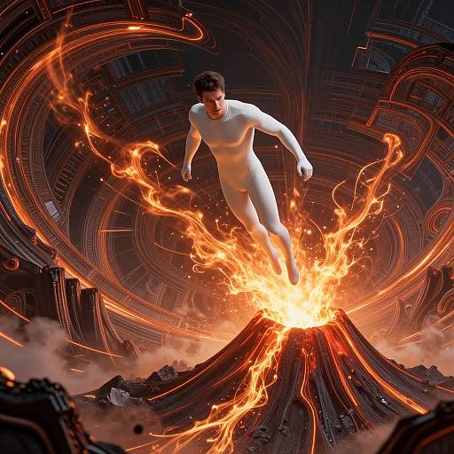 Man Flying from Volcanic Flame