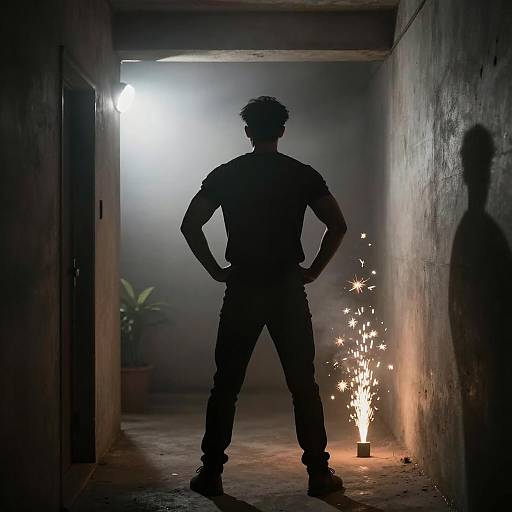 Dramatic Silhouette in a Misty Hallway