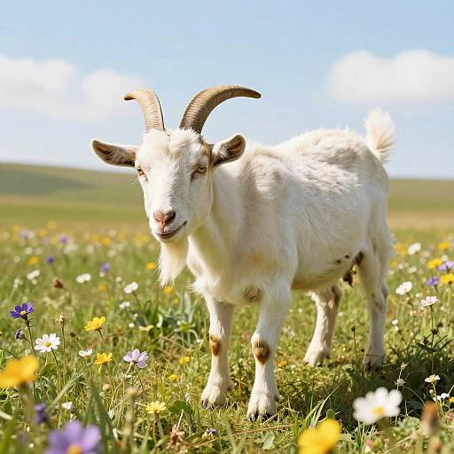 Surreal Human-Faced Goat in Meadow