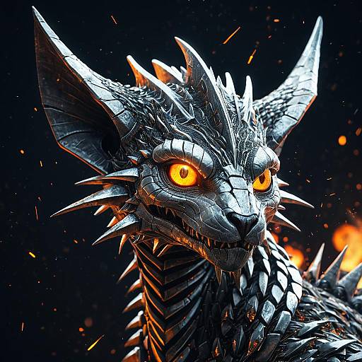 Silver Metallic Dragon with Glowing Eyes
