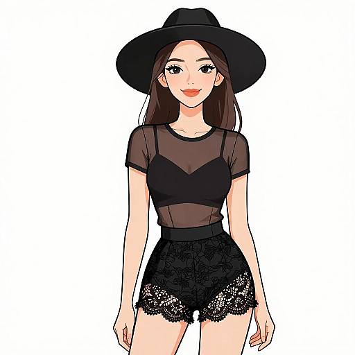 Chic Woman in Sheer Top and Hat