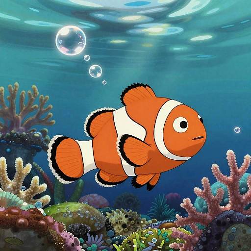 Bright Orange Clownfish in Coral Cove