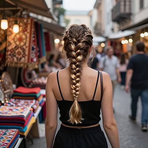 Woman with Braided Hair in Market