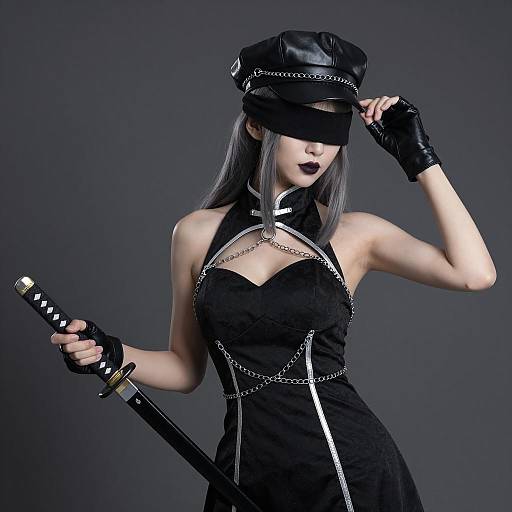 Gothic Woman with Katana and Blindfold