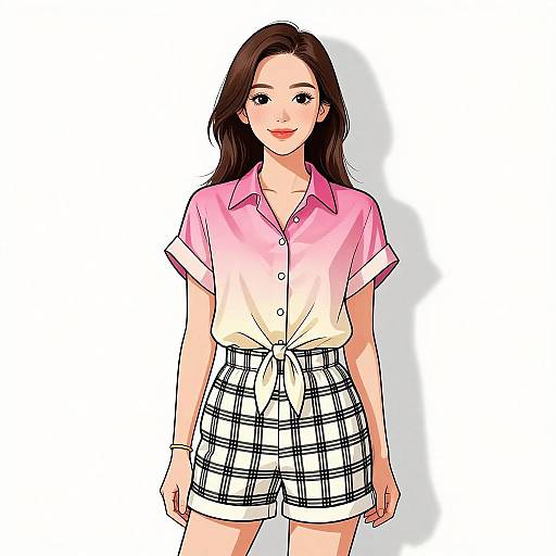 Smiling Woman in Chic Ombre Blouse