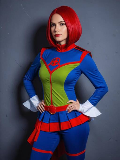 Woman in Miss Martian Cosplay Costume