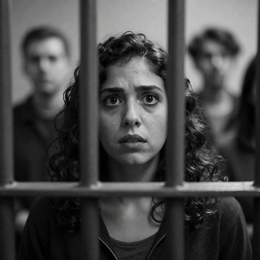 Intense Portrait of Woman Behind Bars