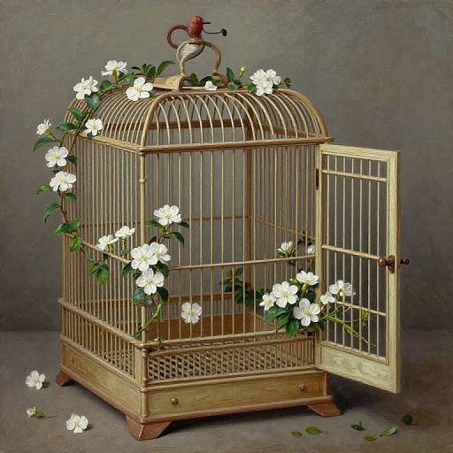 Vintage Birdcage with Blossoming Vines
