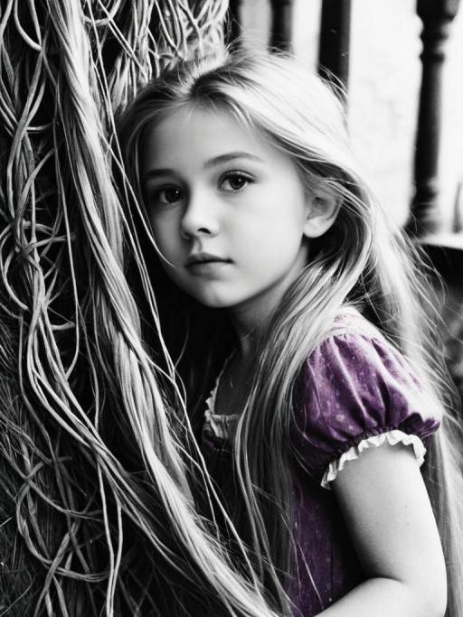 Young Girl with Long Hair and Purple Dress