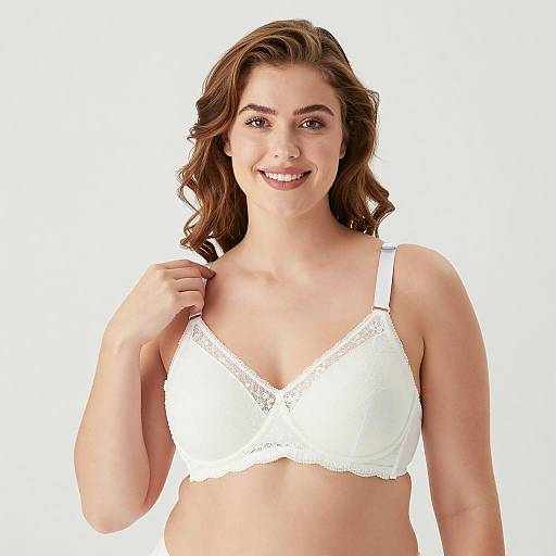 Elegant Woman in White Lace Bra