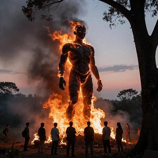 Dramatic Burnt Statue at Dusk
