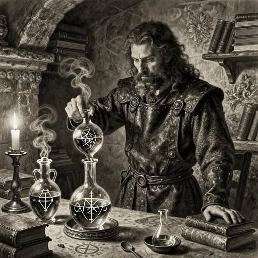 Medieval Alchemist in Candlelit Chamber