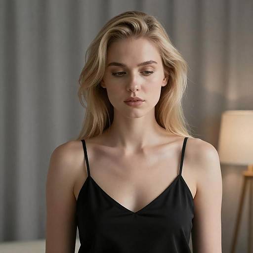 Serious Blonde in Black Top Portrait
