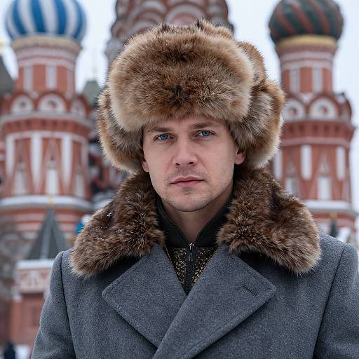 Handsome Russian Man in Winter Scene