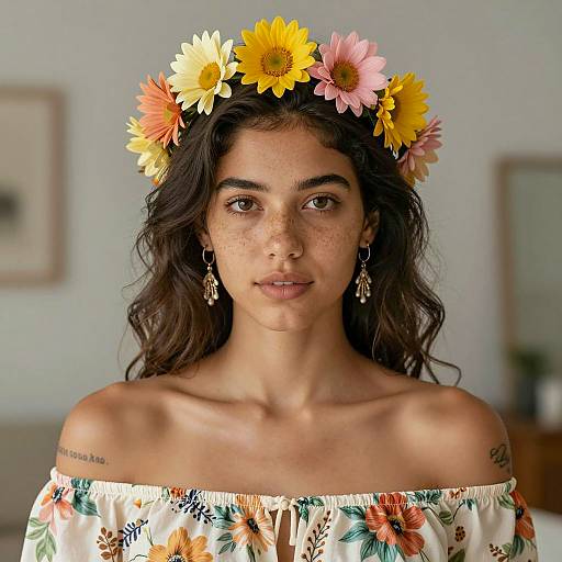 Freckled Beauty in Floral Attire