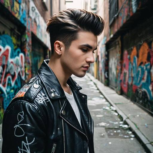 Young Male with Taper Cut Hairstyle in Graffiti Alley