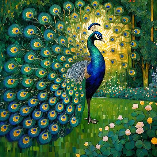Elegant Peacock in Renaissance Garden