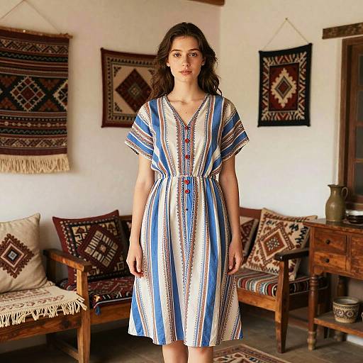 Confident Woman in Cozy Folk Room