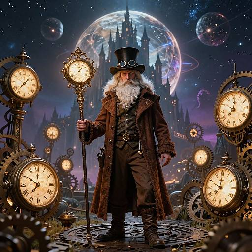 Mystical Steampunk Wizard in Cosmic Realm