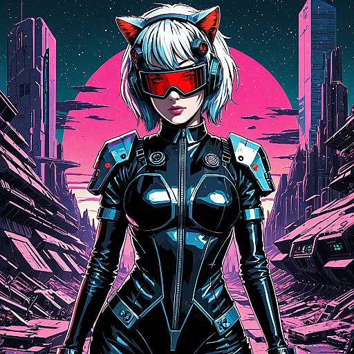 Cyberpunk Cat-Eared Android