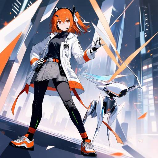 Futuristic Girl with Robot Companion