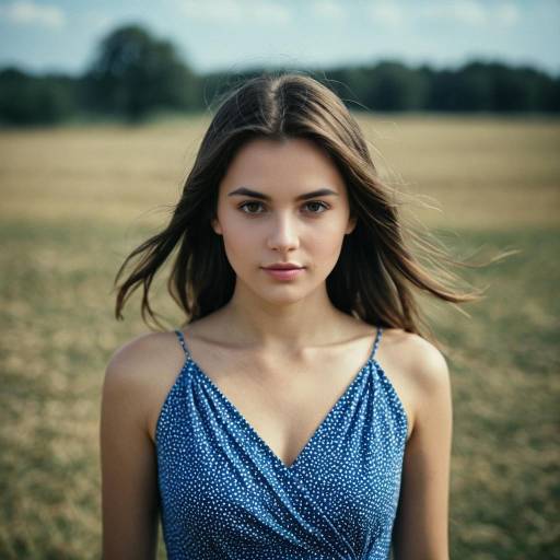 Young Woman in Blue Dress Outdoors