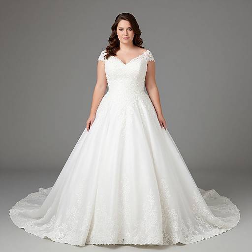 Photograph of a fair-skinned woman with long black hair, wearing a white, lace-embellished, V-neck, off-shoulder