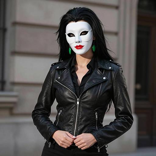Woman in Elvira Scarface Costume with White Mask