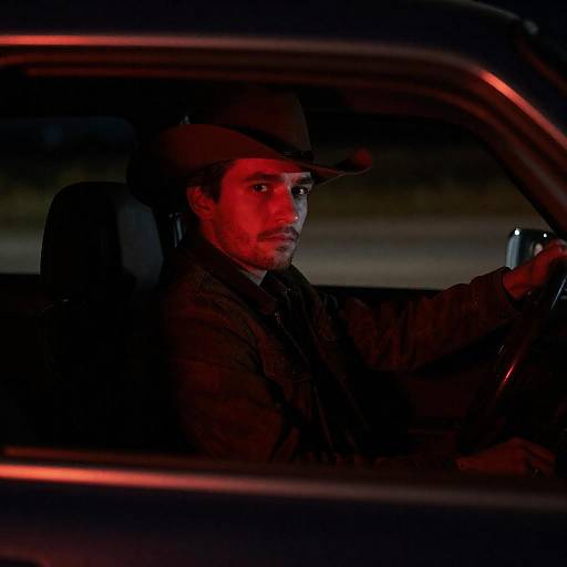 Mysterious Cowboy in Red-Glowing Car