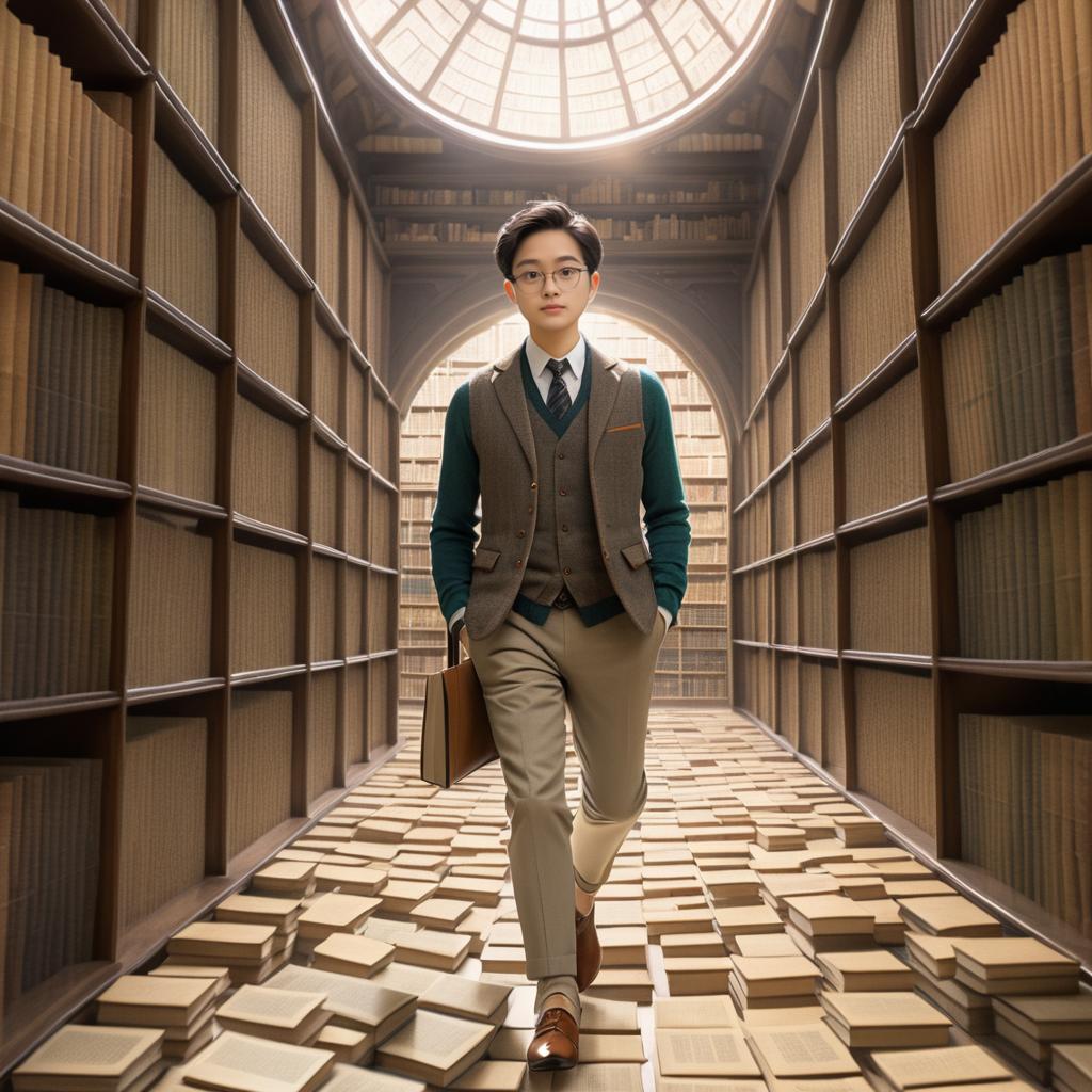 Scholar in Dreamy Library of Floating Books