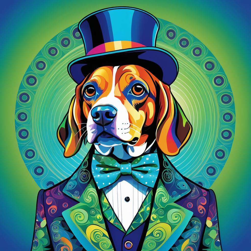 Psychedelic Beagle in Vibrant Tuxedo