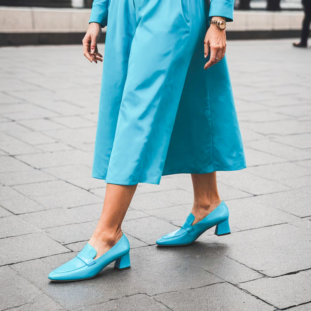 Stylish Woman Wearing Cyan Shoes