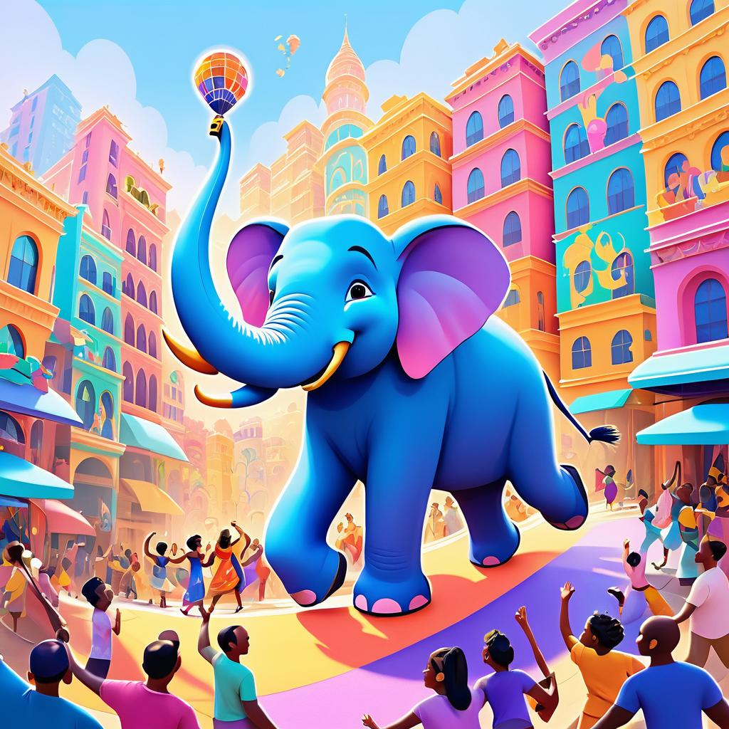 Joyful Elephant Painting in Vibrant City