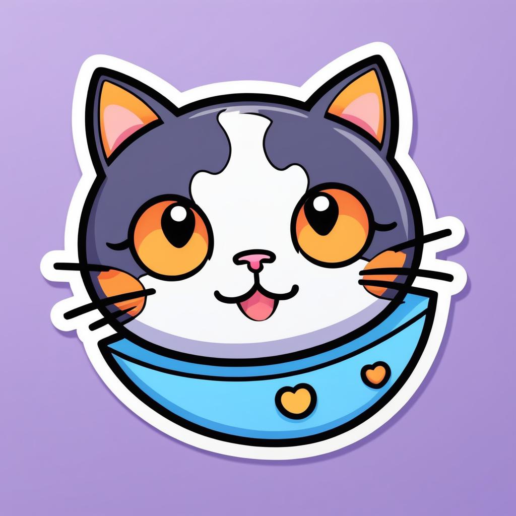 Kawaii Cat Icon in Die-Cut Style