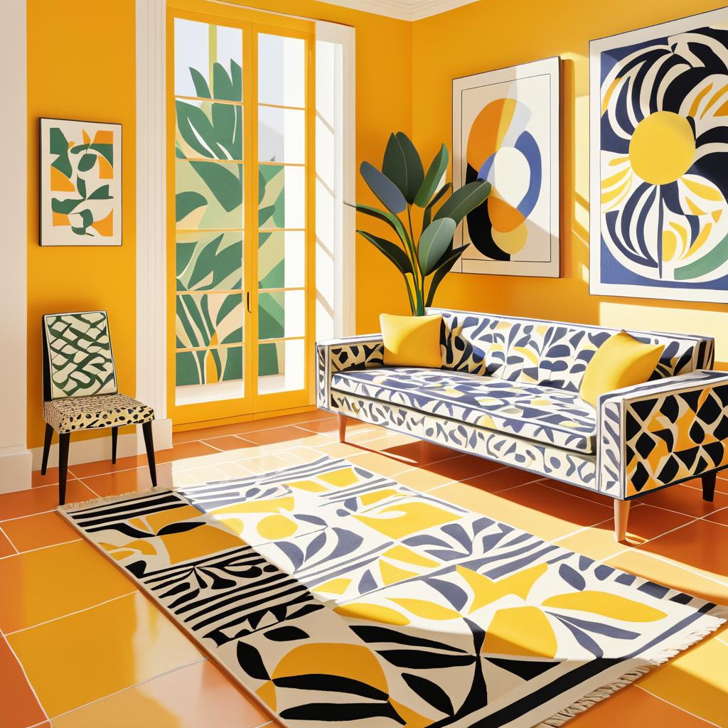 Playful Cat in Matisse-Inspired Decor