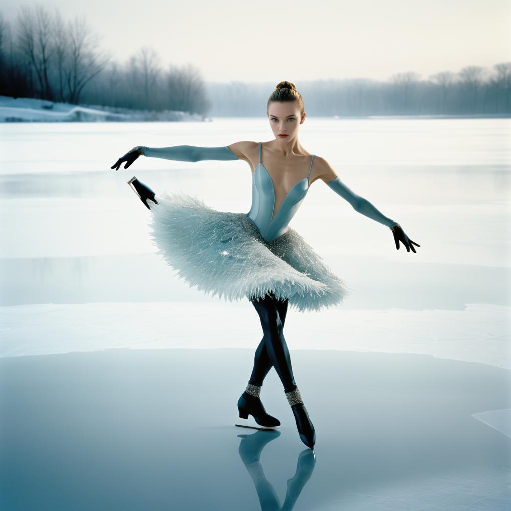 Poised Ice Skater on Frozen Lake