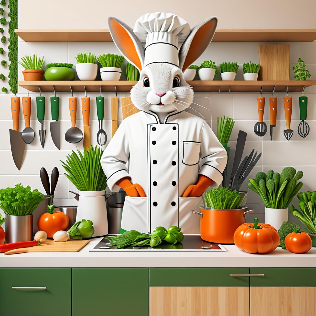 Whimsical Chef Rabbit in Playful Kitchen