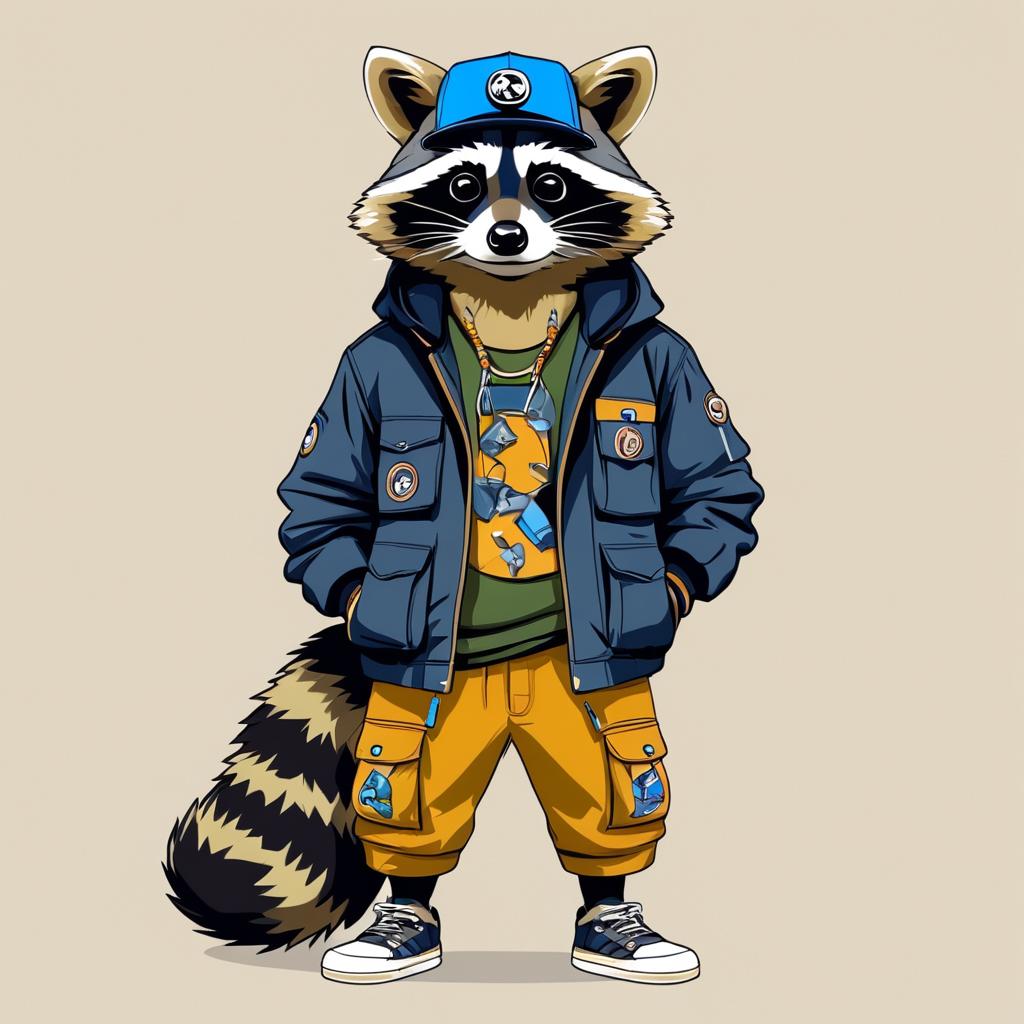 Raccoon Rapper in Cargo Jacket and Sandals