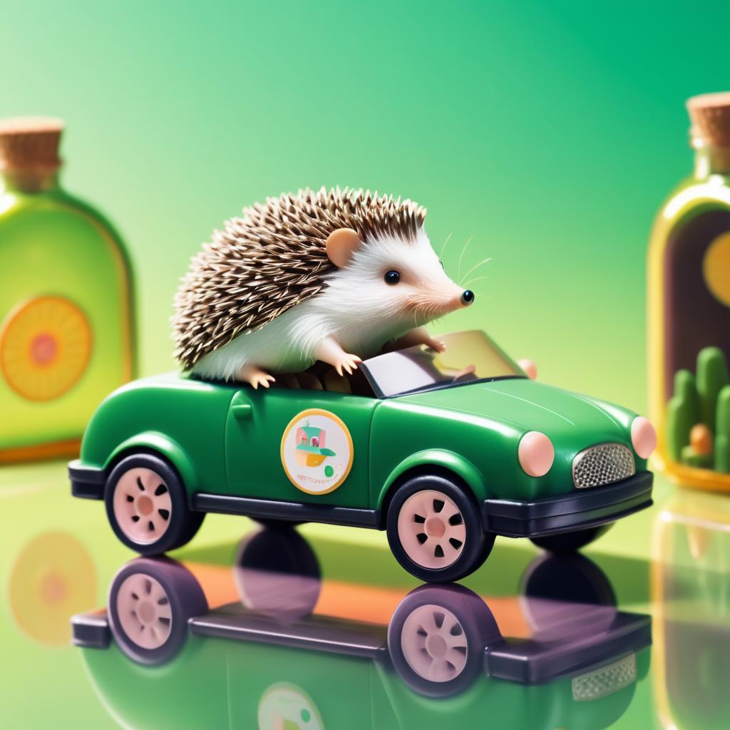 Hedgehog Driving Tiny Car in Bottle