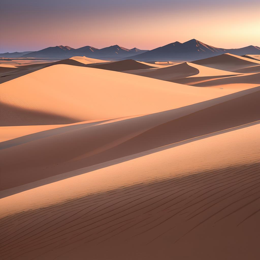 Twilight Over Arid Dunes and Hills