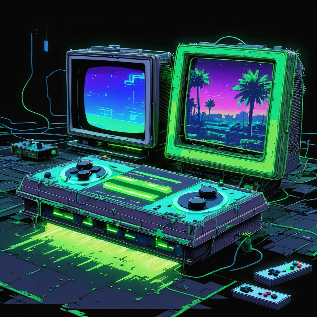 Vibrant Retro Console with Glitch Effects