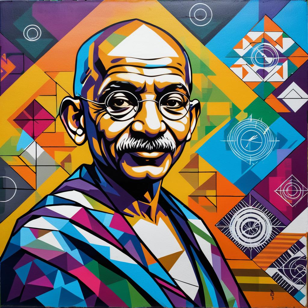 Mahatma Gandhi Graffiti with Geometric Designs