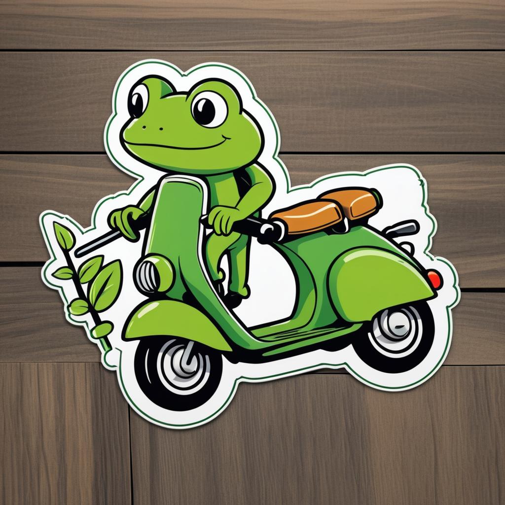 Playful Frog Scooter Sticker Design