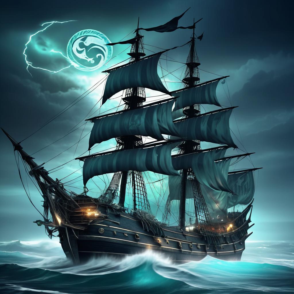 Surreal Ghostly Pirate in Stormy Seas