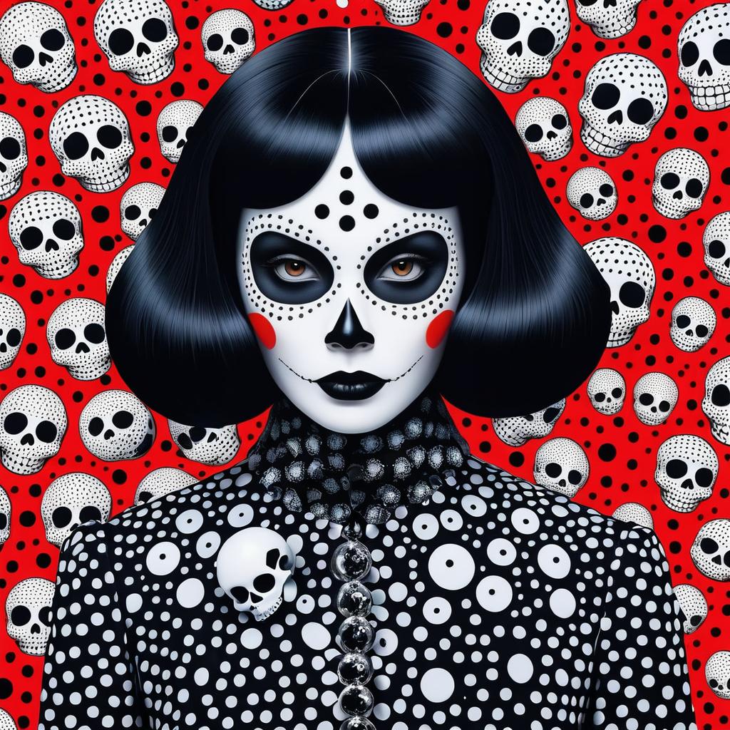 Skull-Faced Lady in Kusama Style