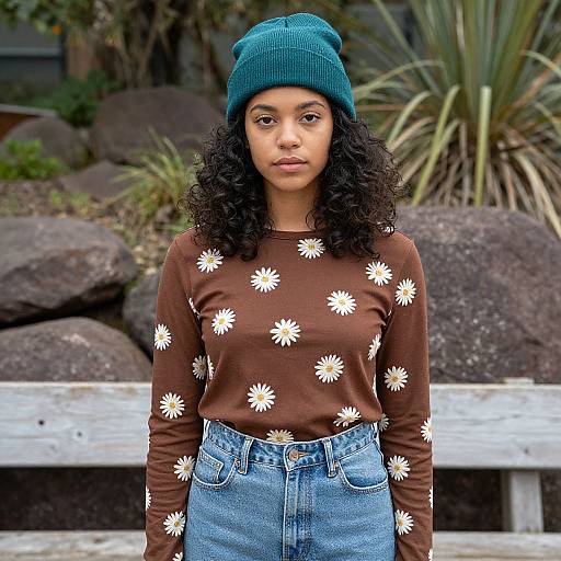 Young Woman in Teal Beanie Outdoors