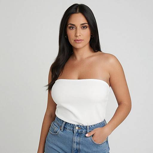 Confident Woman in White Top and Jeans