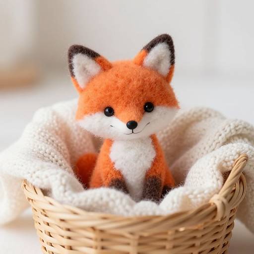 Cozy Felted Fox Figurine in Basket
