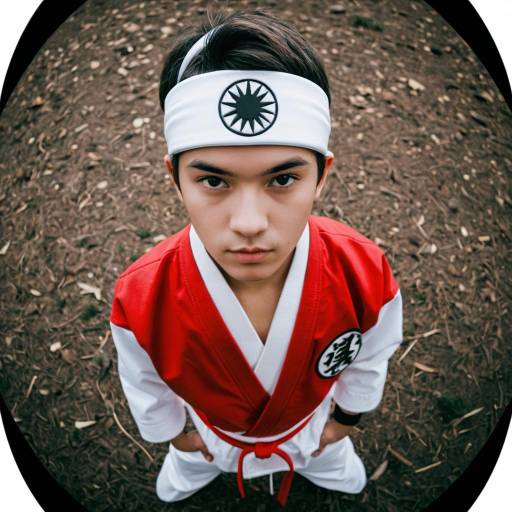 Teen Boy in Red Karate Gi with White Headband