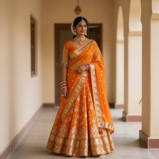 Elegant Indian Woman in Sunlit Corridor